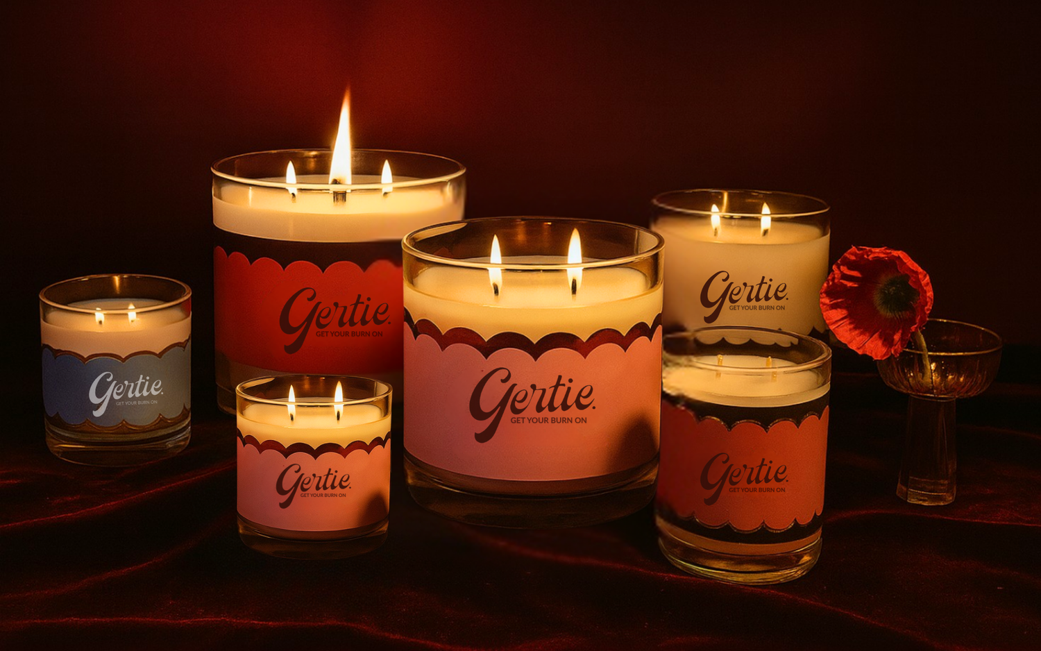 Gertie Candles Collection in a dark room