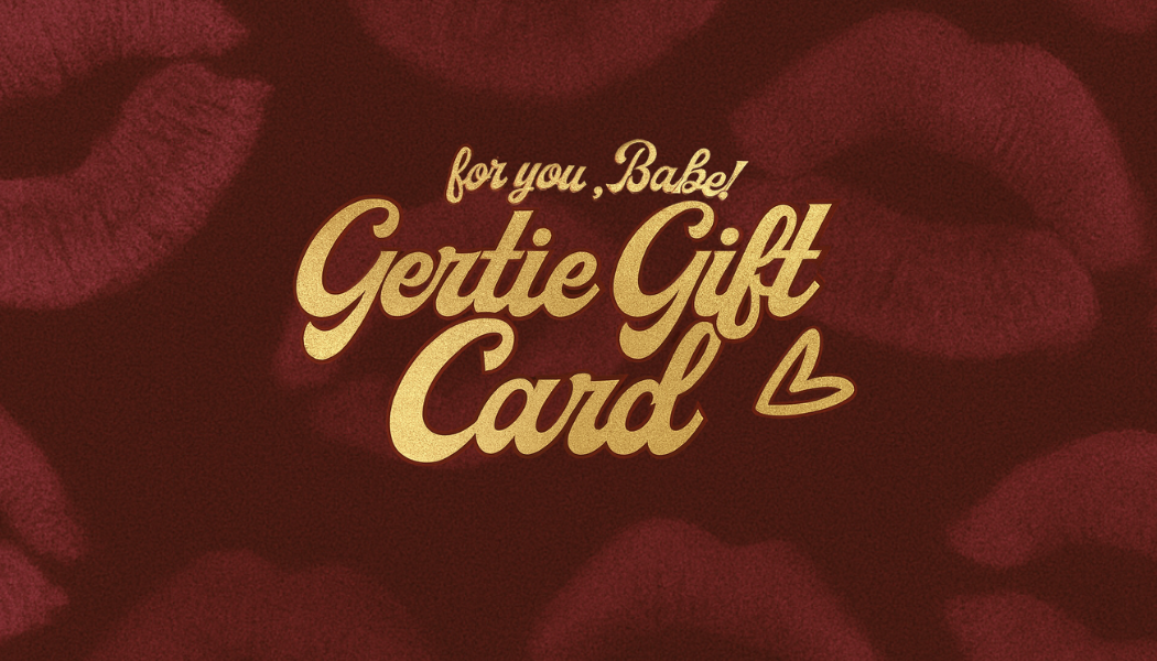Gertie Gift Card text on a textured red background