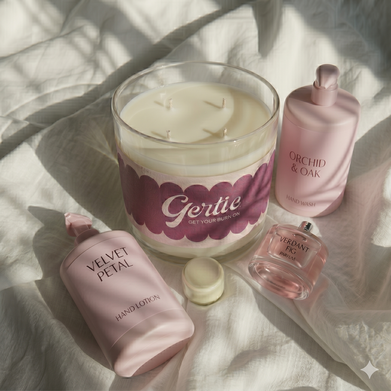 Violet Muse 2kg, Gertie hand-poured soy candle in a bathroom